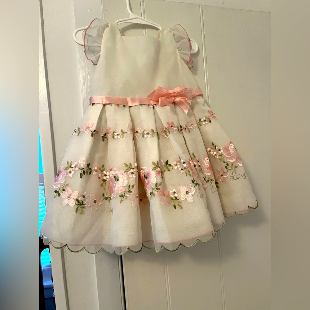 Designer Lesy Baby Girl White Floral  Dress Sz 2